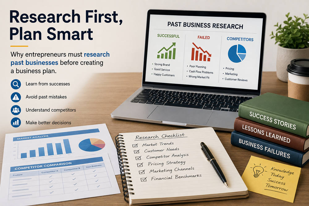Why entrepreneurs should research past businesses before creating a business plan
