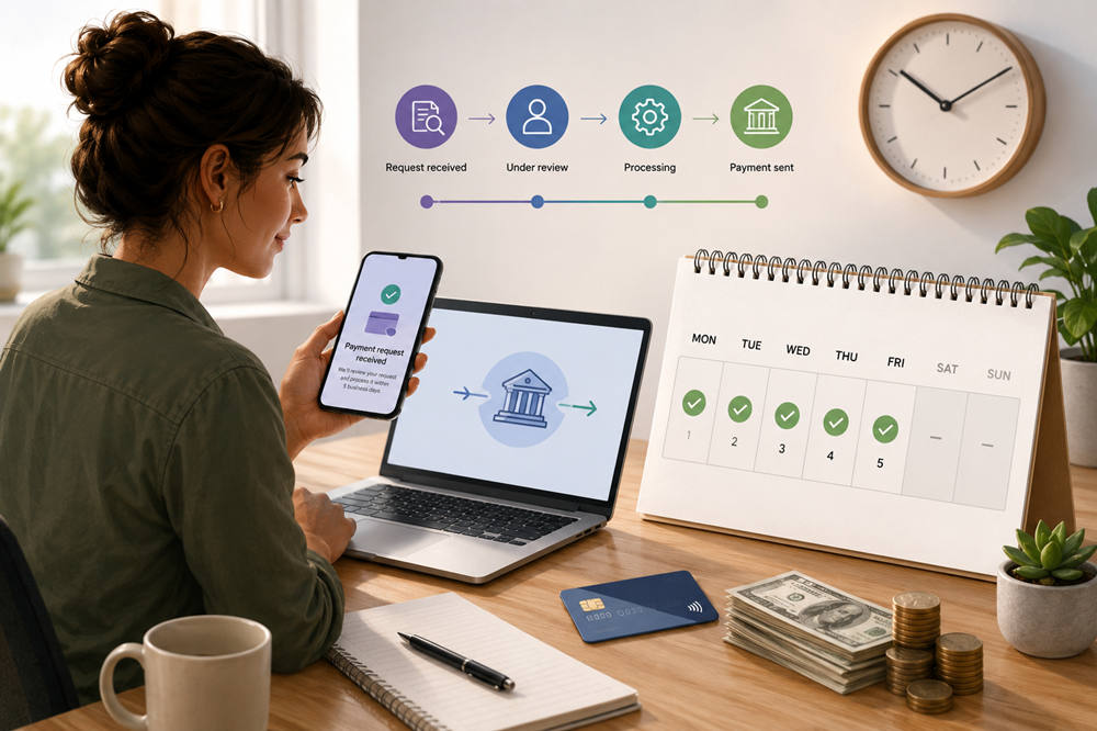 Why is it important to know that it will take 5 business days to process your payment request