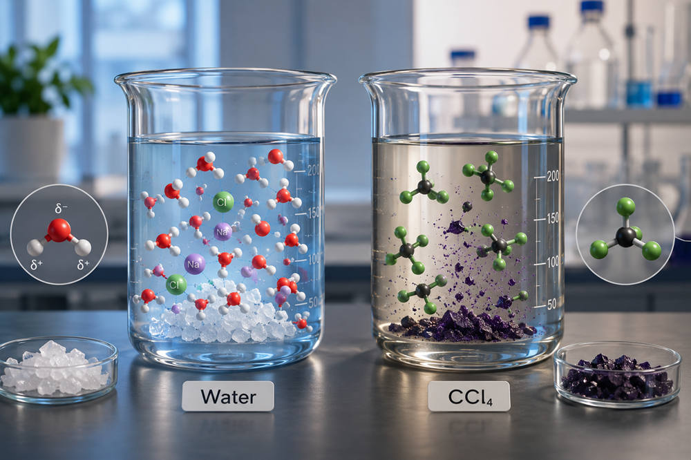 For each solute identify the better solvent water or carbon tetrachloride