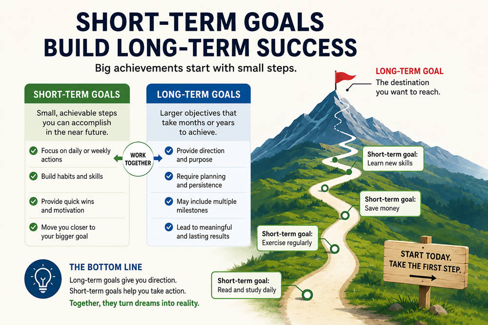 What best describes the relationship between short and long term goals