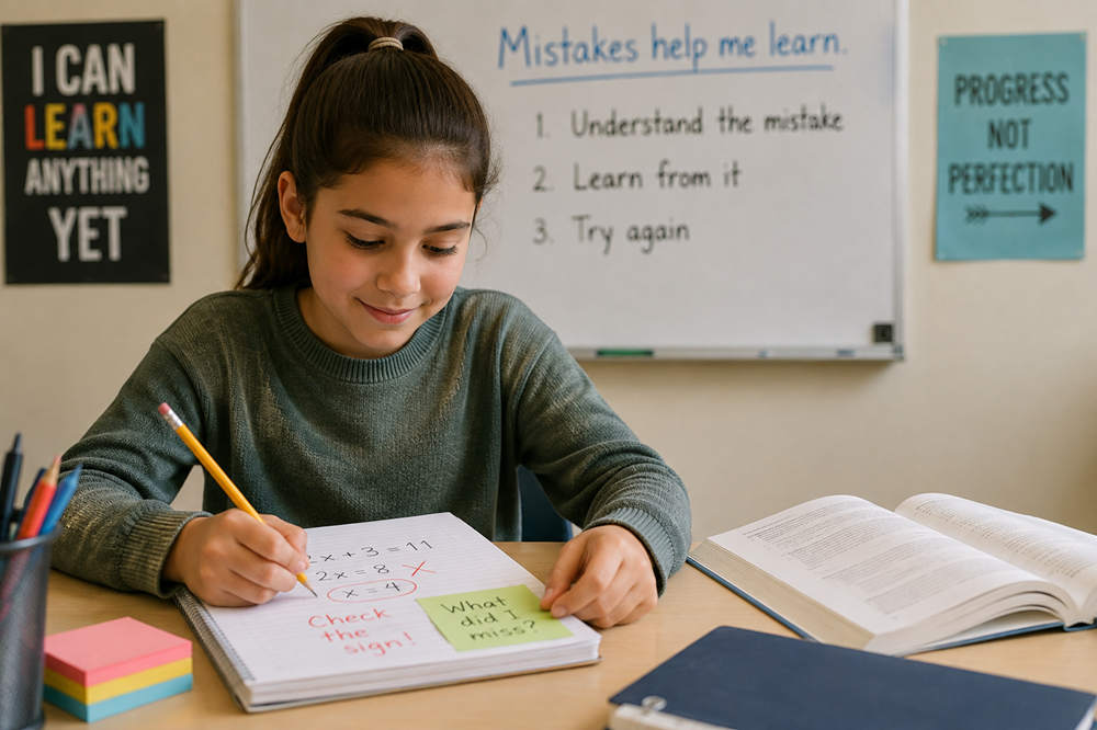 How do students with a growth mindset see their mistakes